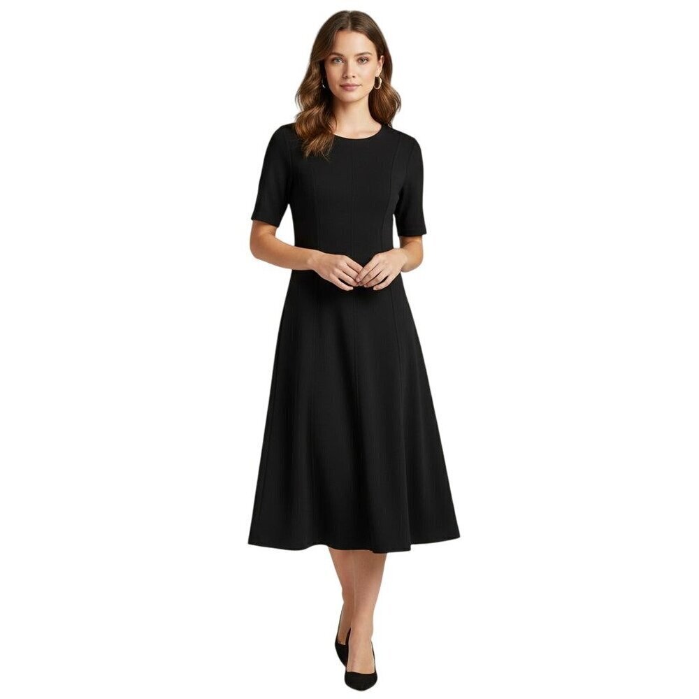 Banana Republic Seamed Knit Midi Dress Black Short Sleeve 2023 Size M